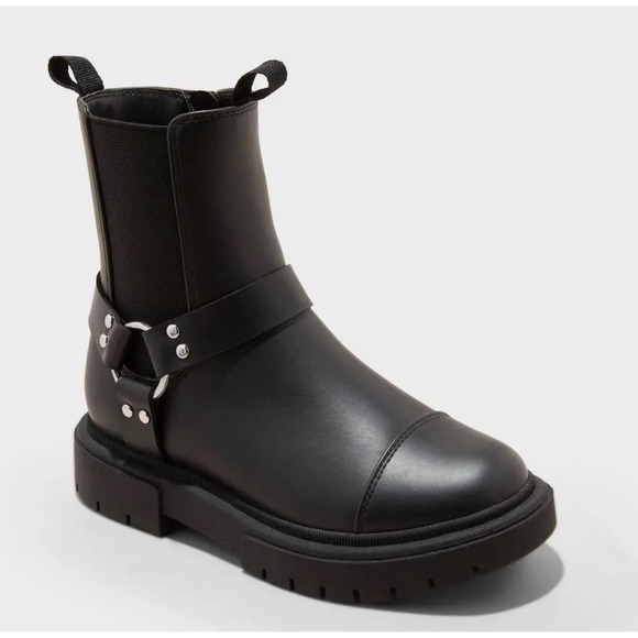 art class Other - Art Class Kids Black Harness Moto Boots Lug Sole Side Zip Size 3 NEW